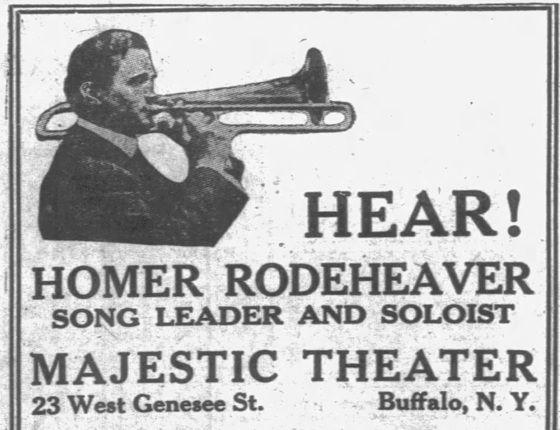 Rodeheaver photo with truncated trombone, 1926 - Newspapers.com